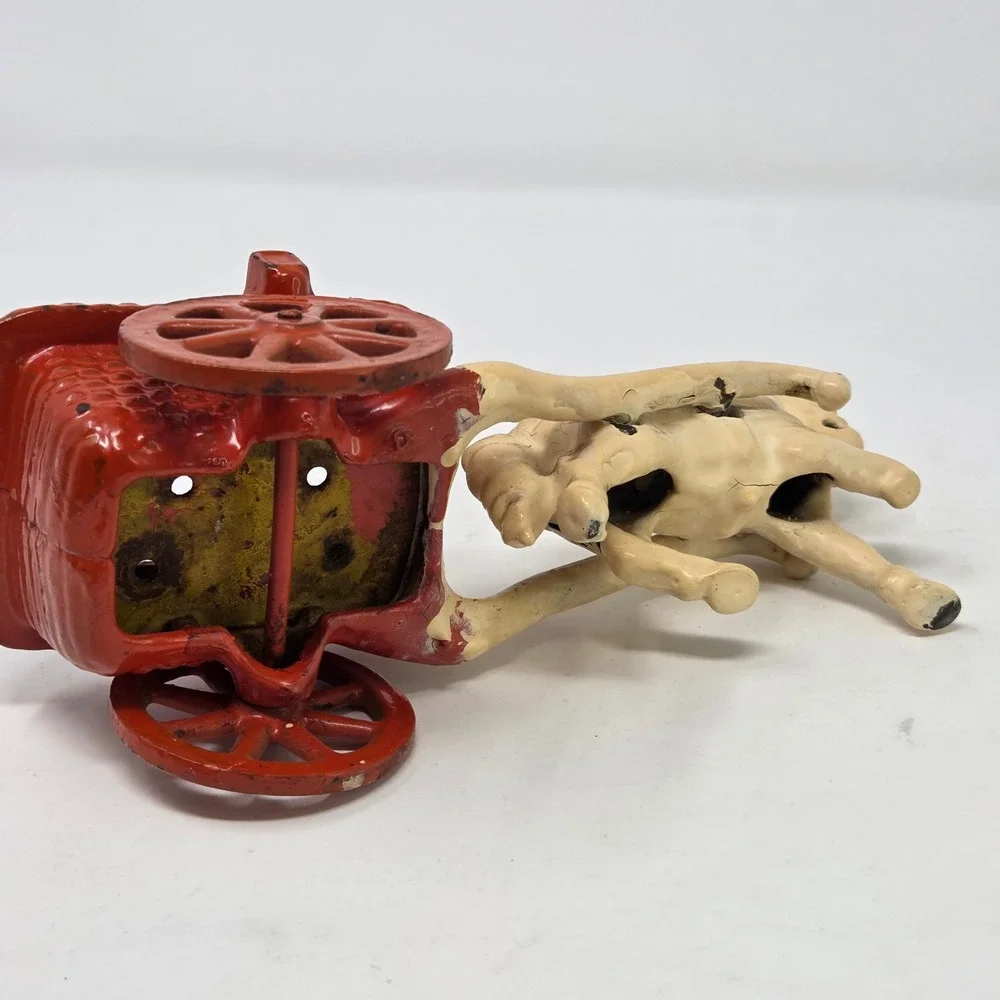 Antique Arcade Mfg Co Cast Iron Horse Drawn Cart Red Basket Wagon Toy Antique